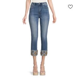 DRIFTWOOD Colette Skinny Cropped‎ Jeans Aztec embroidered cuff sz 28